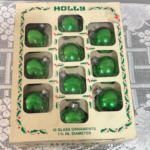 Vintage Holly Green Glass Ornaments